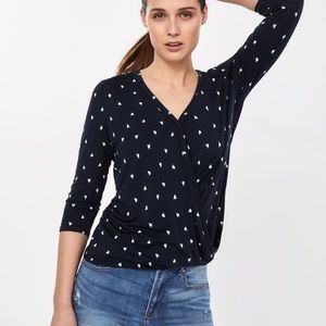 Reitman's Navy Hearts 3/4 Sleeve Wrap Top